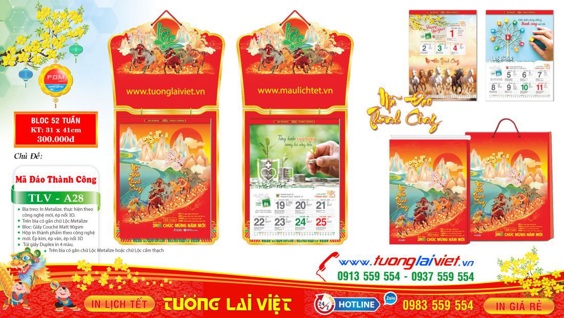 Lịch 52 Tuần Bìa Treo Chữ Nổi