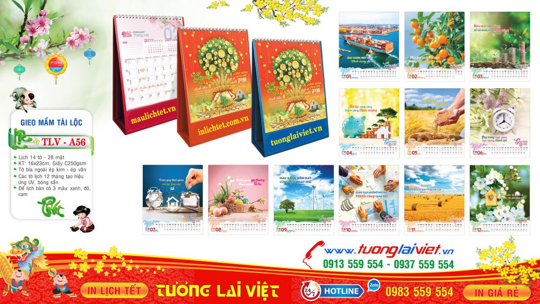 Mẫu Lịch Bàn Đứng Xuân Tài Lộc